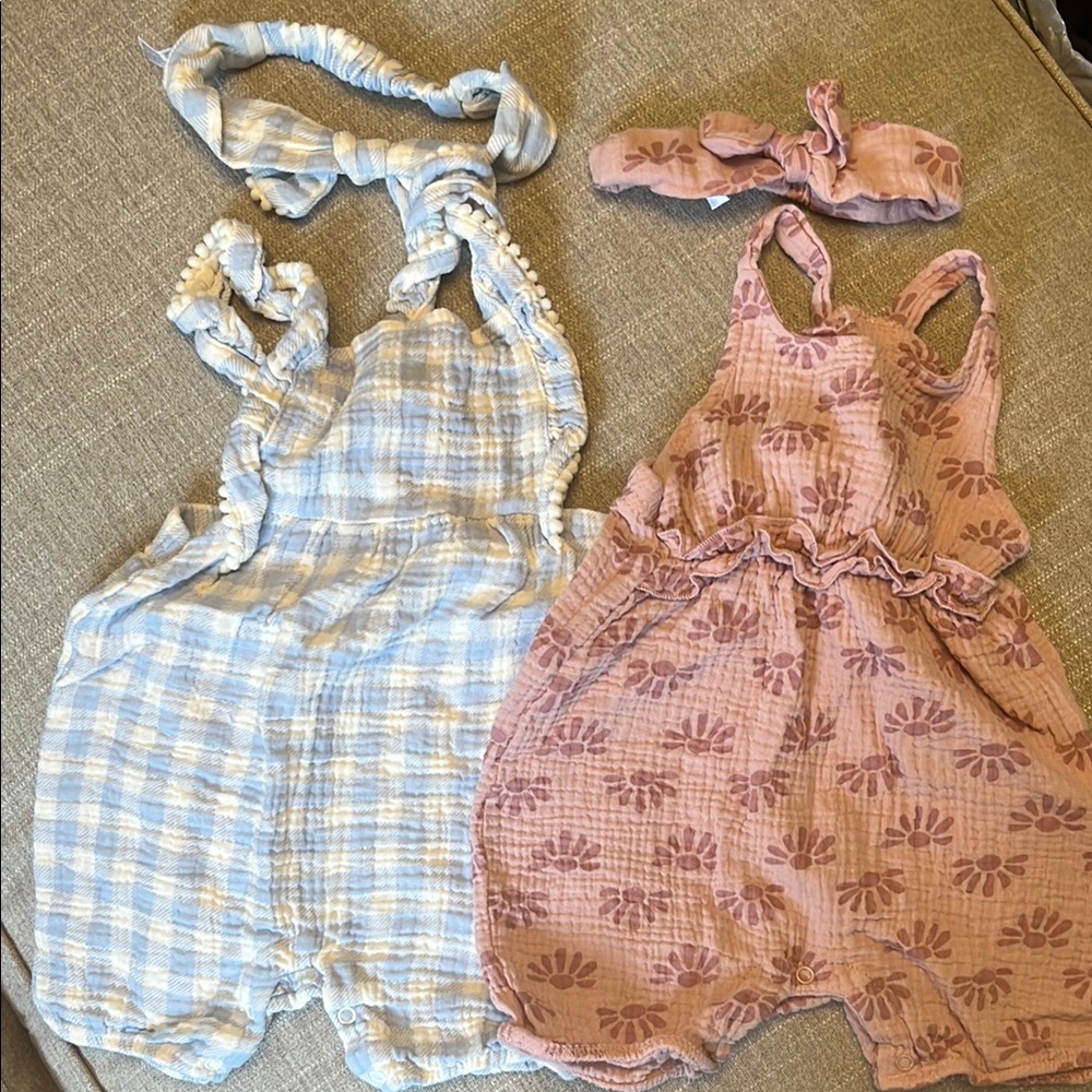 Kids' Blue and Pink Romper Set